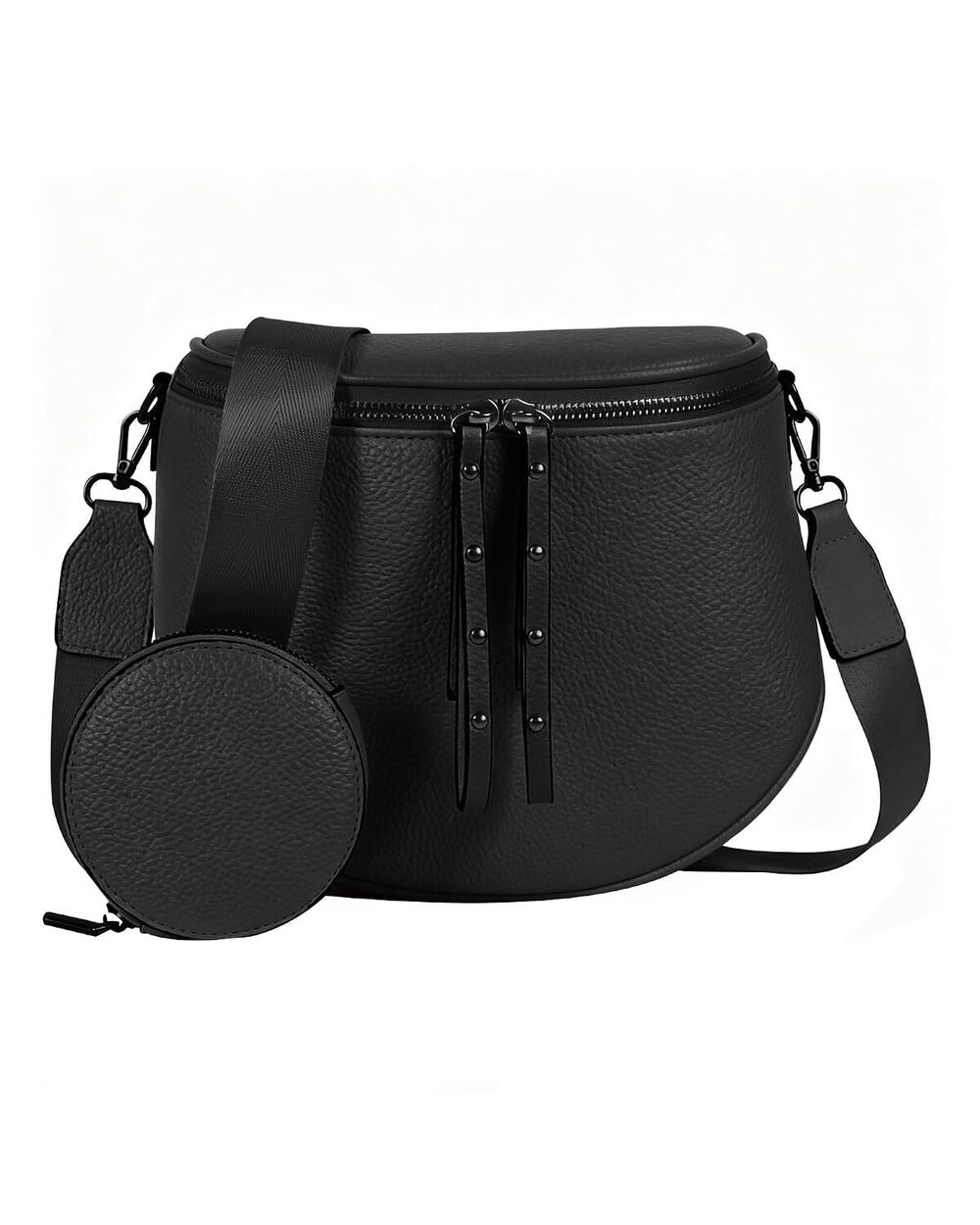 Large Vegan Leather Crossbody Bag for Women, Trendy Black